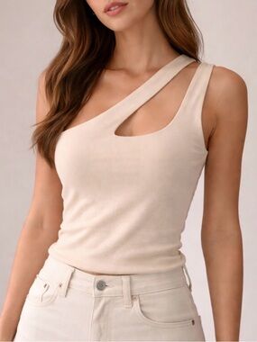 GREY LAB Cream Asymmetric Cutout Tank